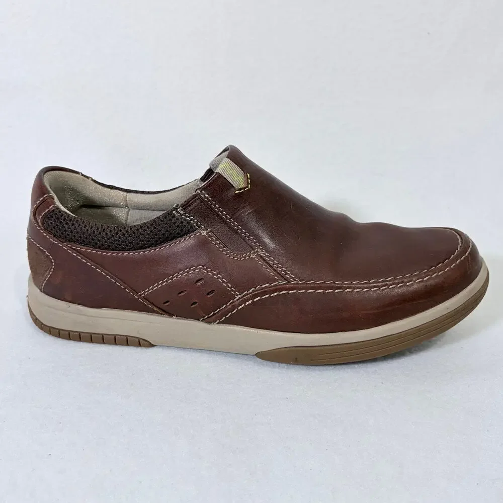 Clarks Slip On Sneakers Mens 10 Wide Brown Leather Loafers Dress Shoes Comfort